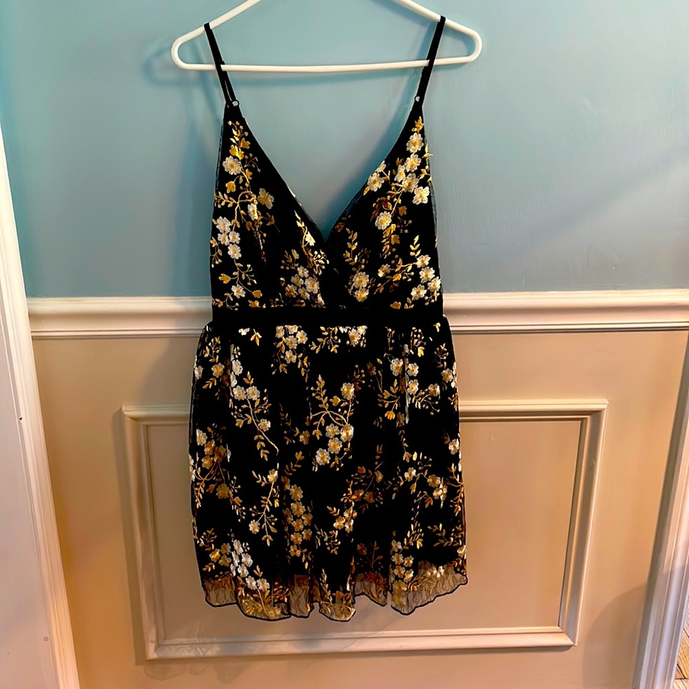 Lined Black with Gold embroidery Cocktail Dress